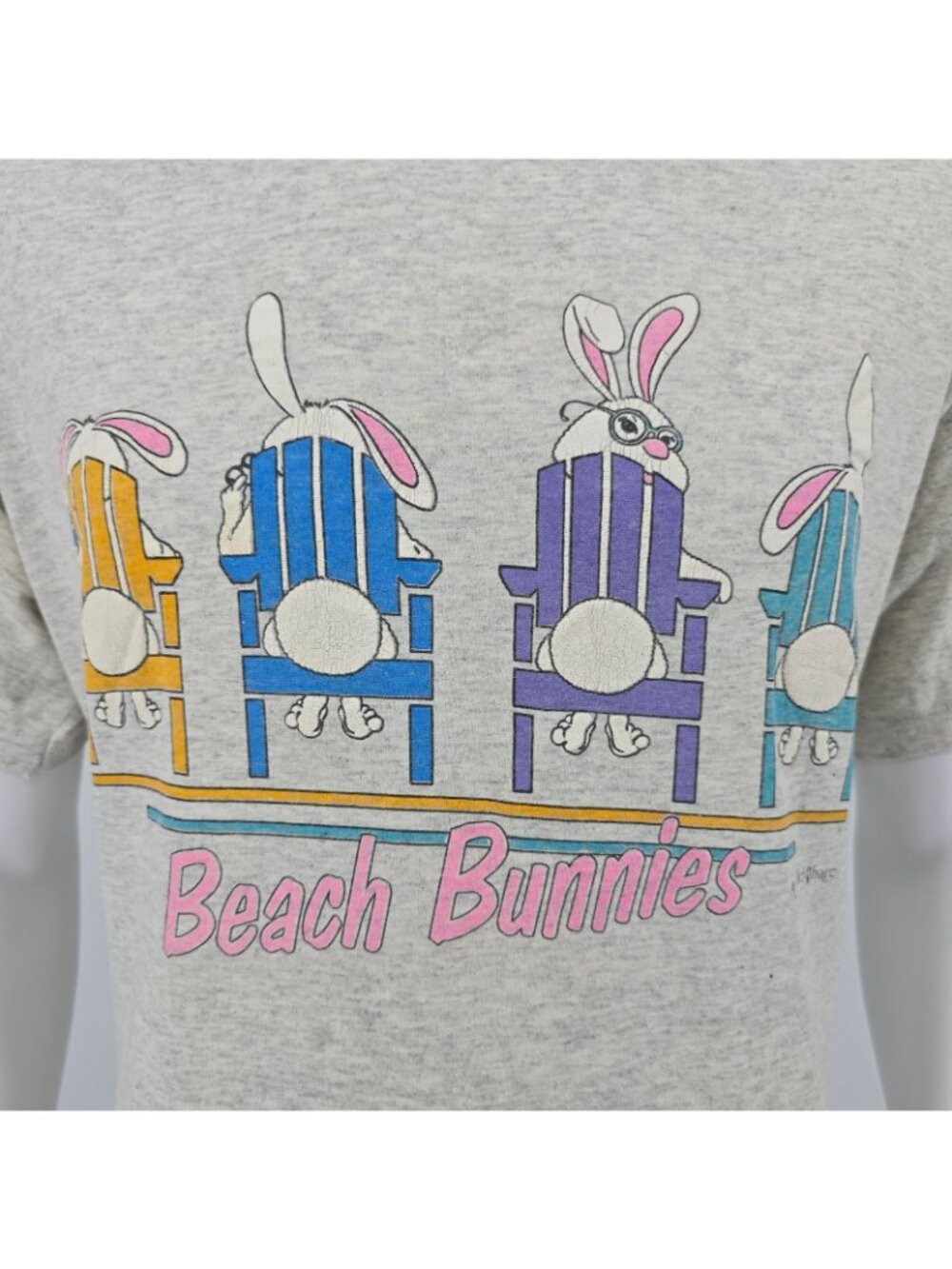Vintage 1980s Hef-T by Tee Jays Gray Wild Hare Beach Bunnies T-Shirt (L/XL) - Picture 2 of 11